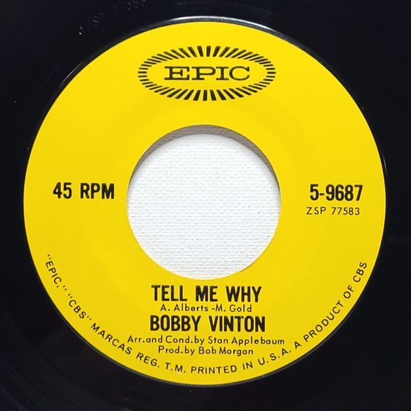 Bobby Vinton 45 RPM Vinyl Record Tell Me Why / Remembering Epic VG/VG+ 1964 - Picture 3 of 4
